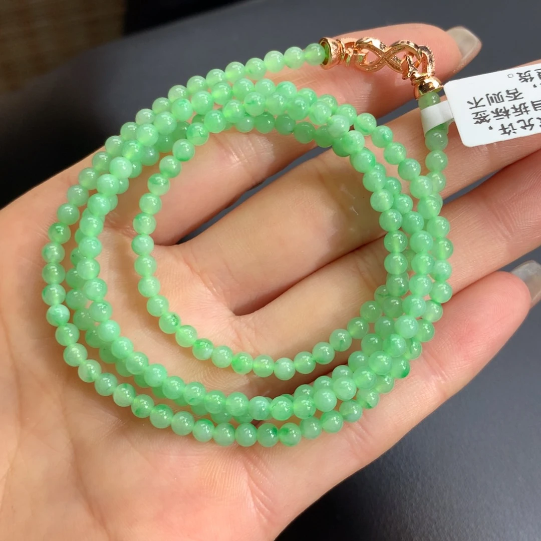 翡翠手链未镶嵌冰胶果绿飘金丝绿花项链卡3.6m m