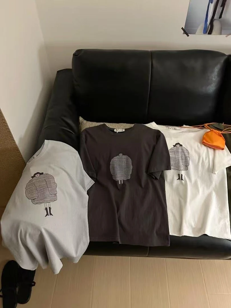 温柔瑶-Uncle Be#条纹大衣长发女孩印花短袖T#9888【福福】