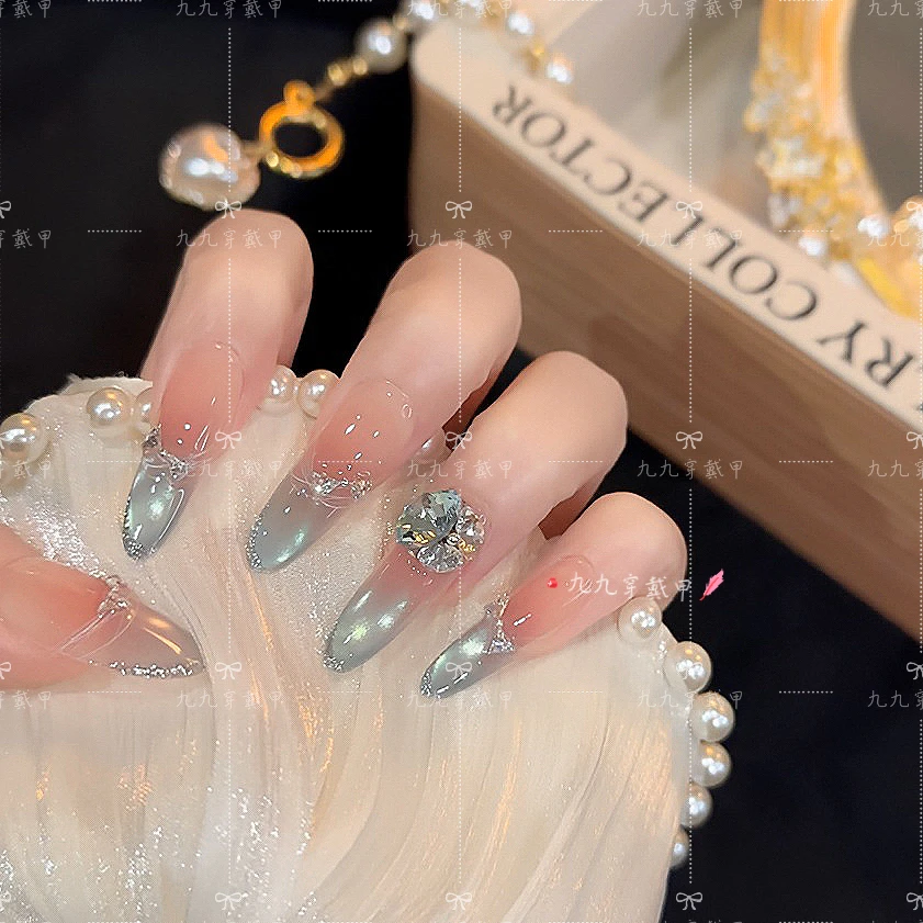 【新索马里海】显白高级感蓝色冰透新款纯手工设计穿戴甲美甲指甲贴