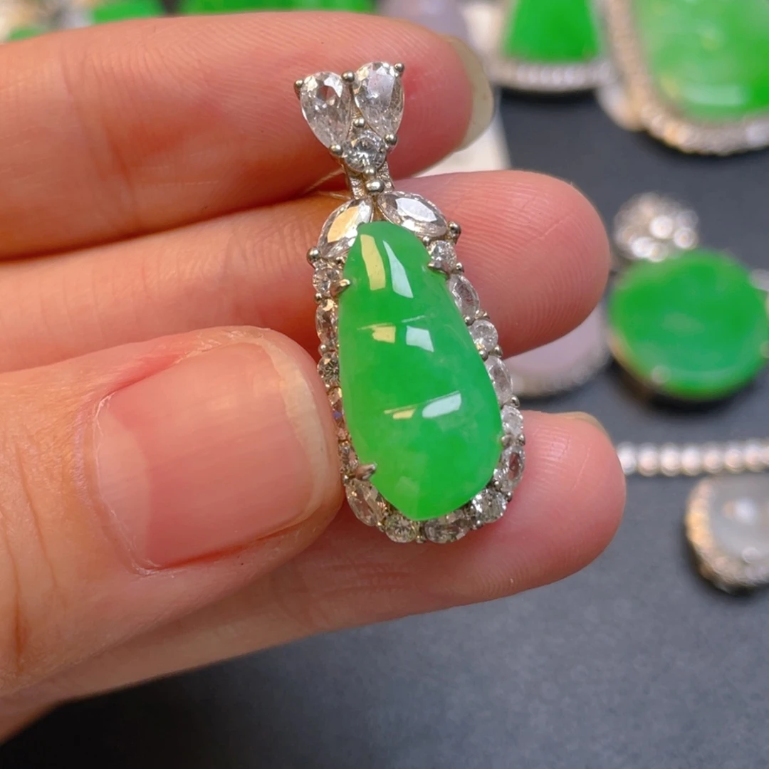 翡翠银S925镶嵌吊坠(不含链)