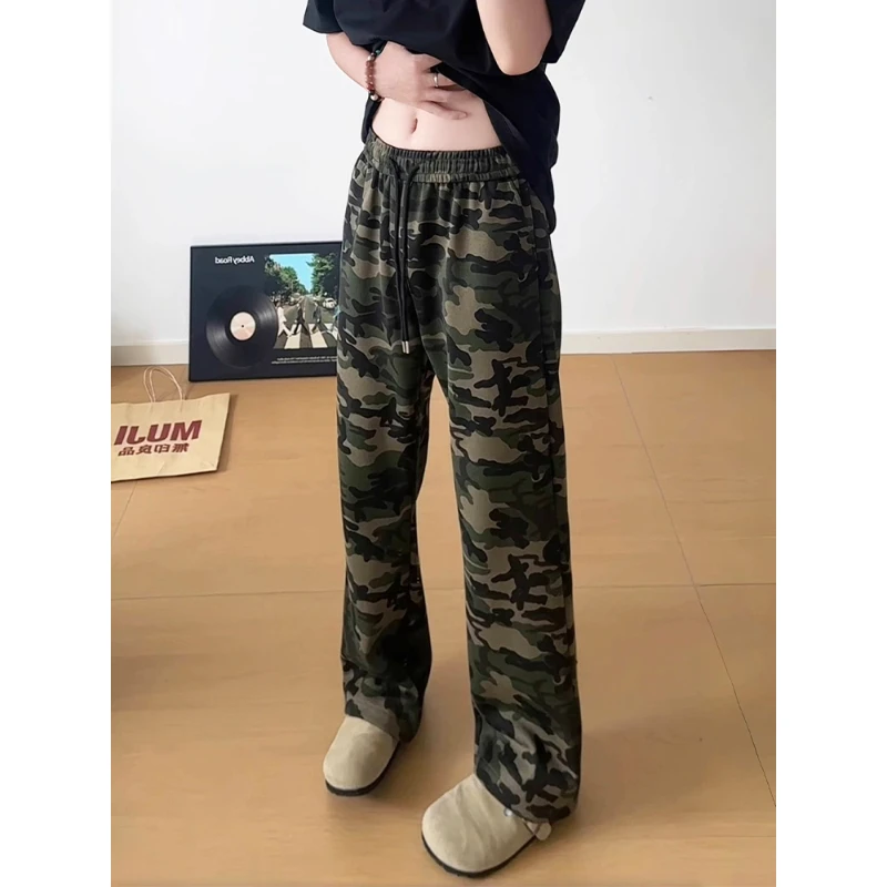 cra迷彩休闲裤子男款春秋季慵懒风弯刀阔腿裤美式高街垂感直筒裤