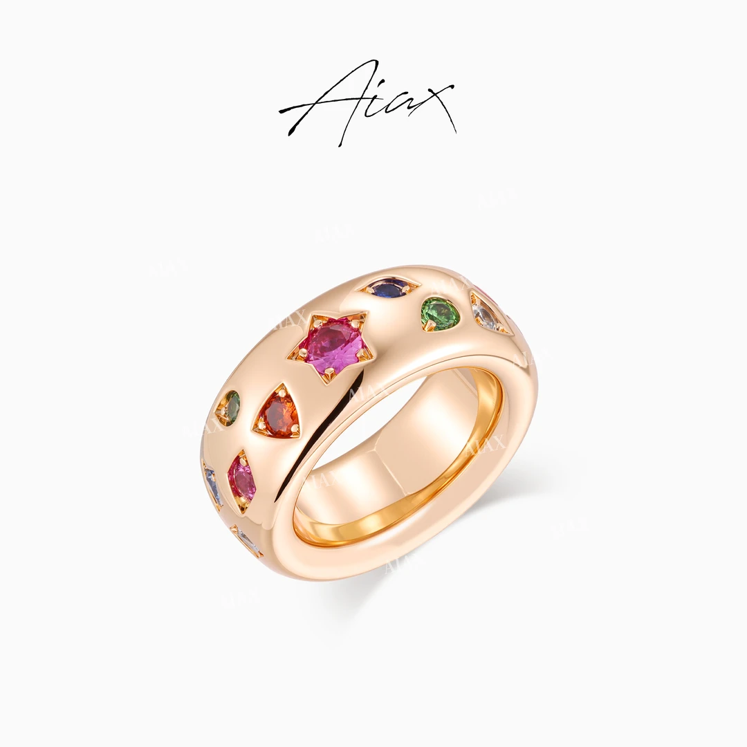 AIAX 秋上新【点彩】时尚简约明星同款饰品几何彩色戒指TSS6914