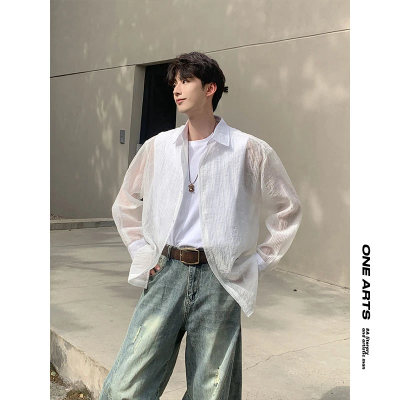 【ONEARTS衬衫】长袖衬衫男款夏季薄款肌理感冰丝速干小众衬衣外套