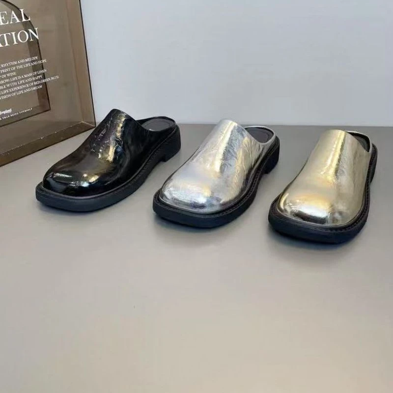 2025新款银色百搭小众芒果头半包头拖5E6-69-203