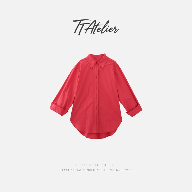 TT设计师【红珐琅】日系高级感慵懒感落肩蝙蝠袖长袖衬衫TT190781