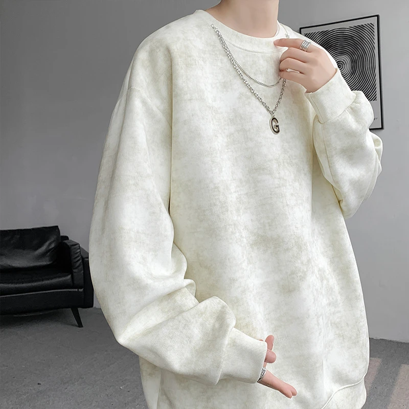 潮流扎染圆领卫衣男士秋季美式高街潮牌大码男士170胖子刺绣上衣