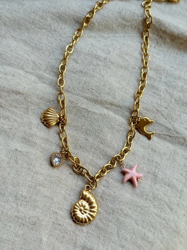 钛钢项链 『粉海星海螺』多吊坠时尚百搭欧美辣妹叠搭