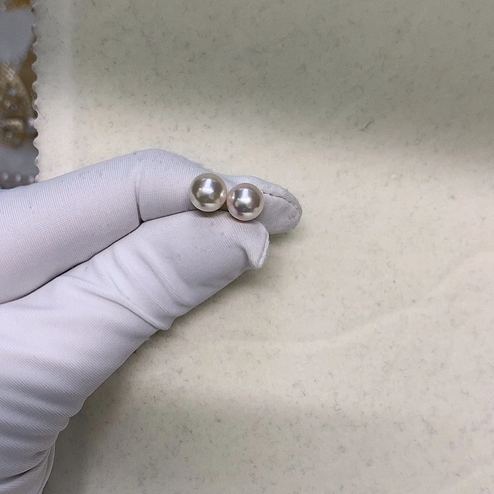 海水珍珠耳钉7-7.518K金镶嵌