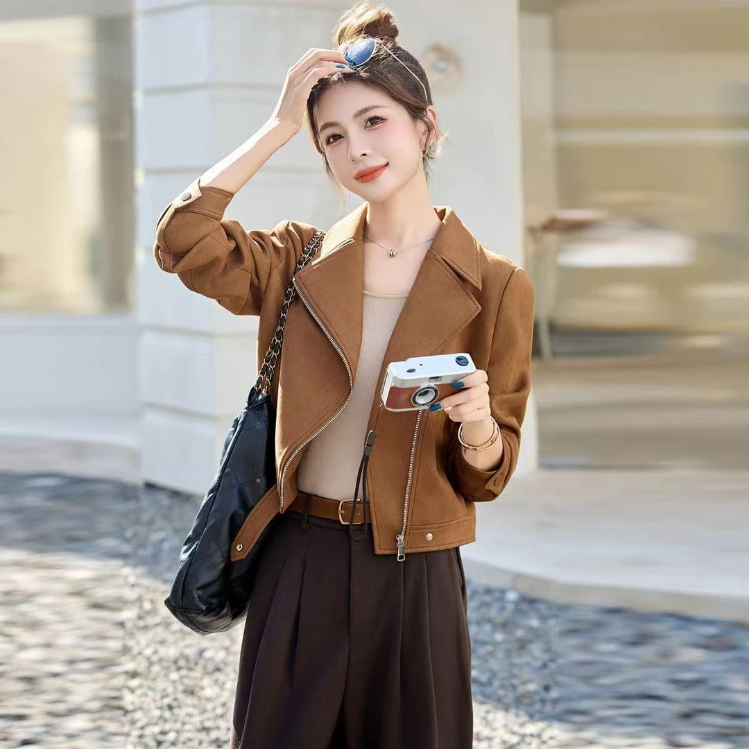 高端麂皮绒短外套女2025秋冬季新款显瘦韩系休闲复古百搭夹克上衣