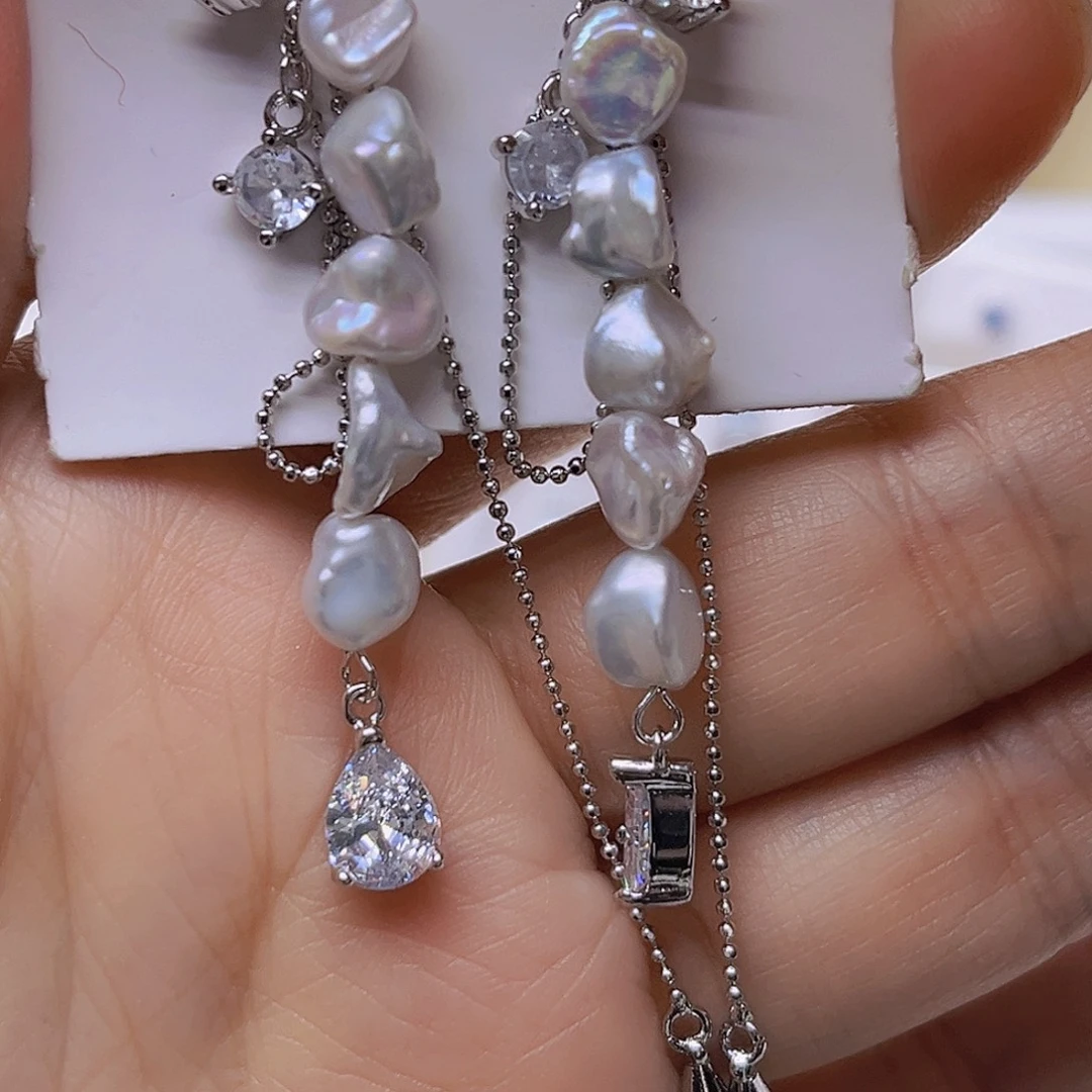 吊坠或者耳钉淡水珍珠银S925镶嵌