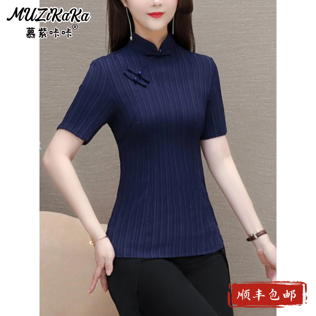 夏季新款中式复古改良旗袍上衣女洋气质修身显瘦百搭短袖t恤小衫