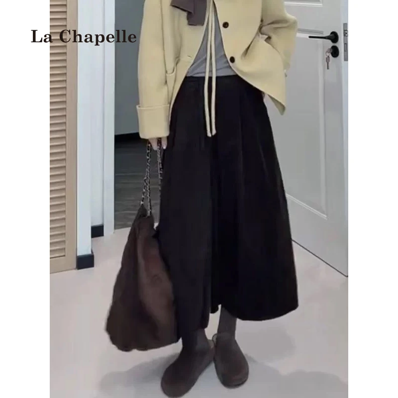 拉夏贝尔秋季灯芯绒宽松显瘦阔腿裤女慵懒风复古高腰八分裤休闲裤