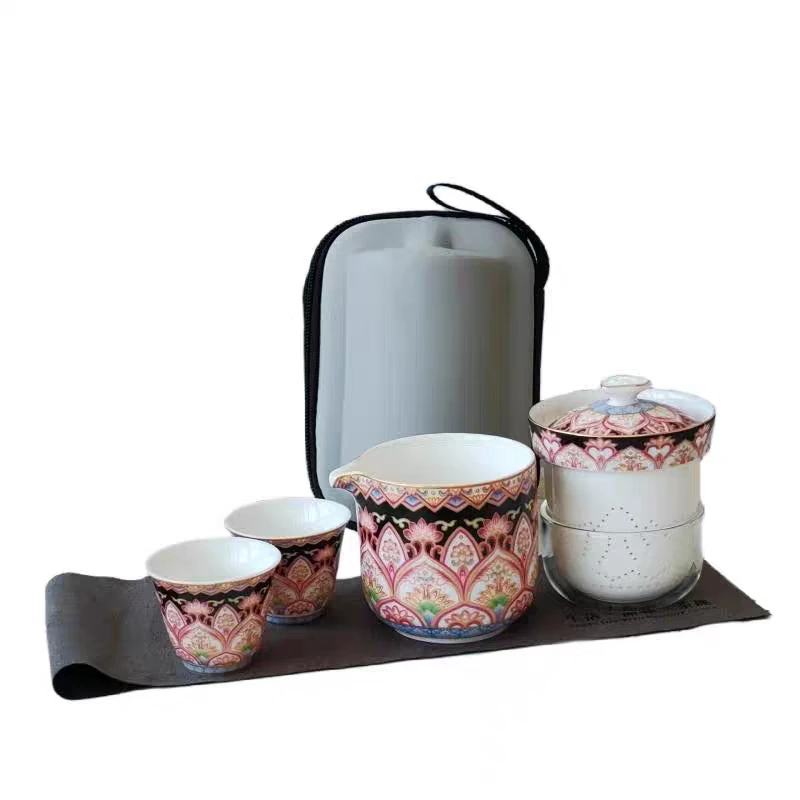 （黑莲花）珐琅彩旅行茶具251便携式户外