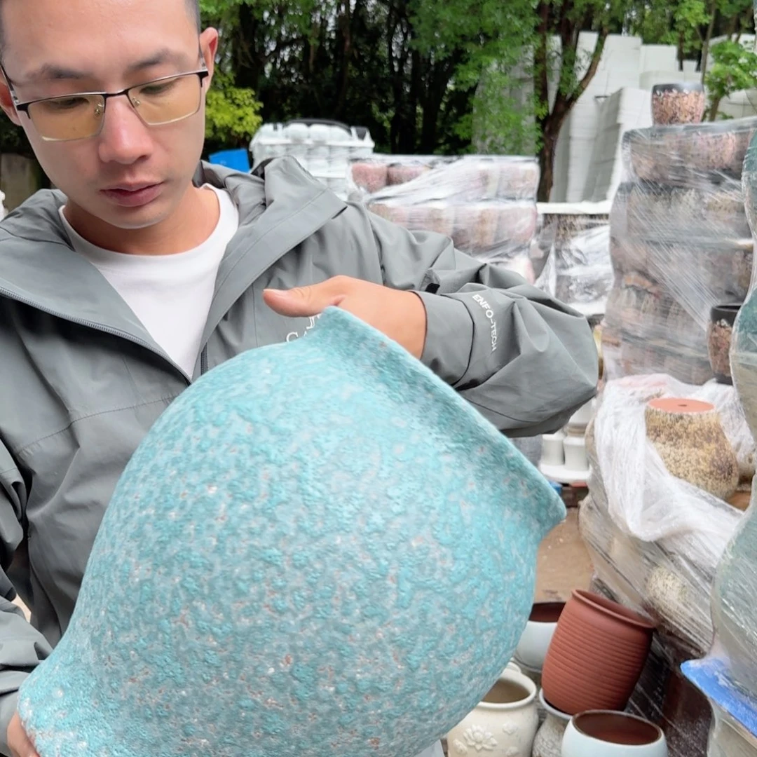 紫砂花盆口20.5高31（一个泡泡天青大号