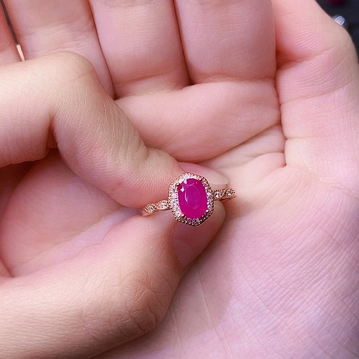 戒指红宝石银S925镶嵌