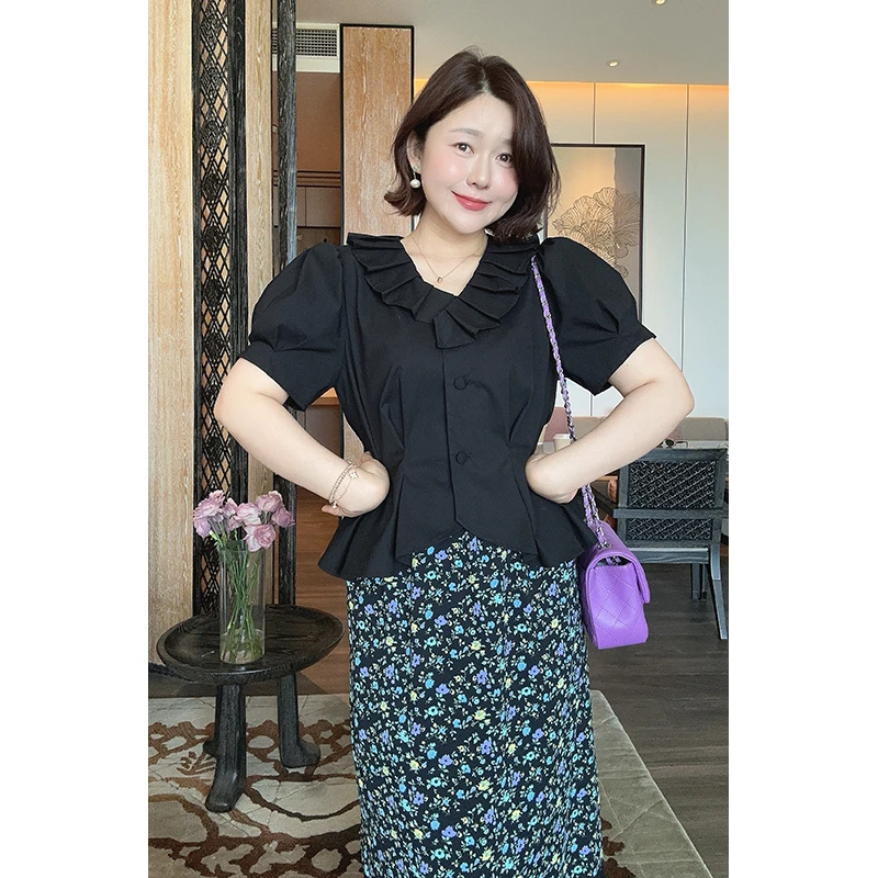 【DIS 现货】【墨荷夜影】夏季百搭显瘦收腰泡泡袖衬衫Z525C09418