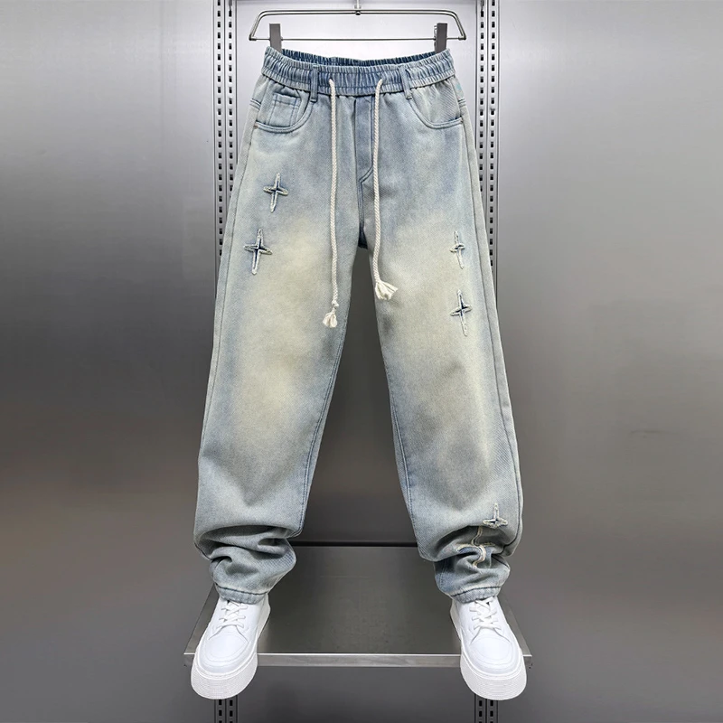 秋冬时尚直筒显瘦牛仔裤水洗复古百搭休闲裤男美式潮流痞帅拖地裤