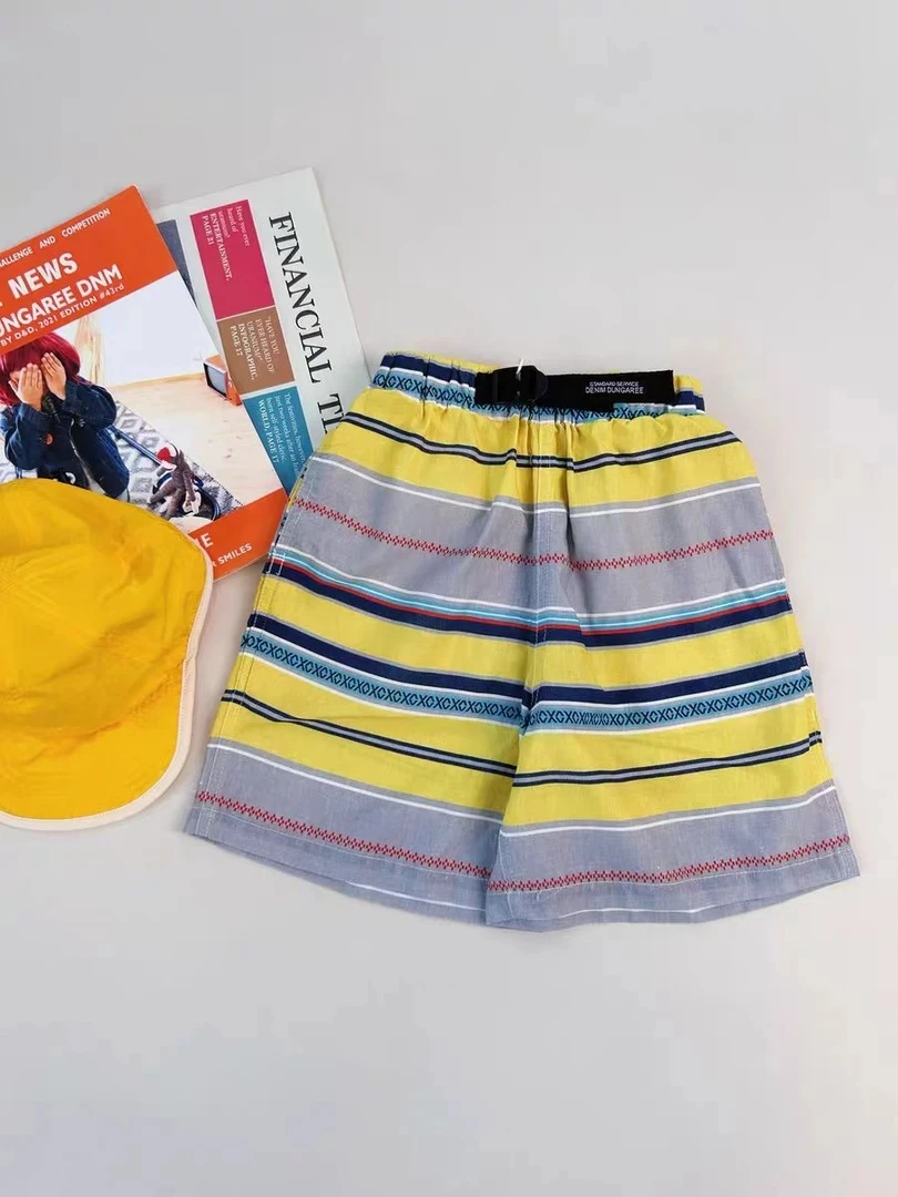 Mu2家DD夏季黄色条纹儿童沙滩裤 亲子款