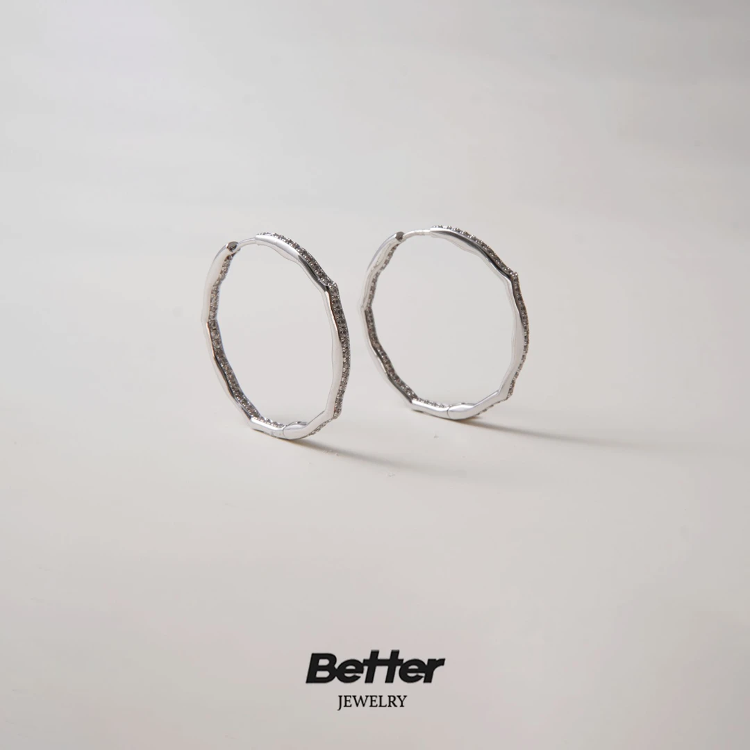 铜合金合成锆石耳饰 B510 LORO 重工肌理竹节满锆耳钉