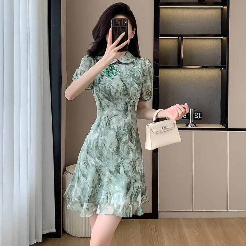 2025夏女装时尚新中式国风旗袍改良拼接设计感小香风连衣裙小个子