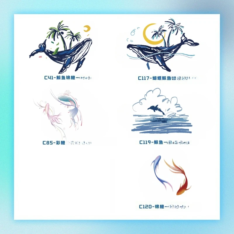 肆象彩色鲸鱼锦鲤|春夏清凉感多巴胺可爱少女手臂锁骨大腿纹身贴