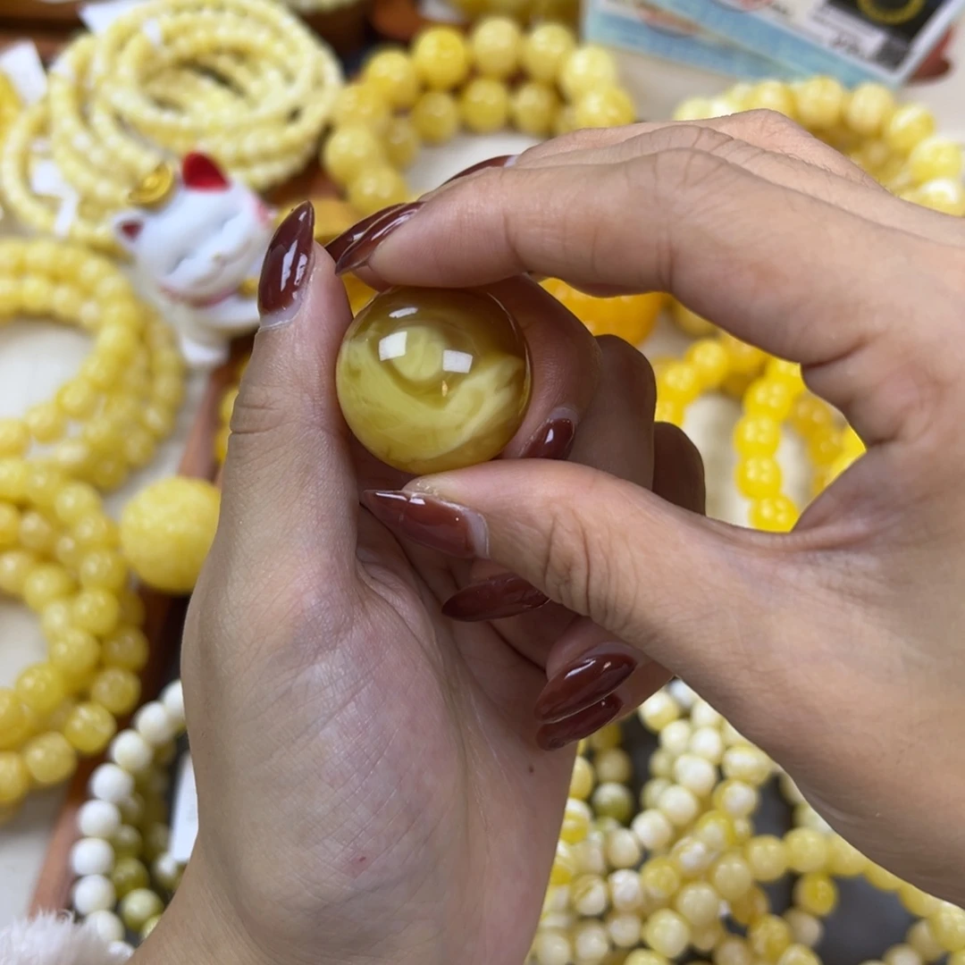 琥珀未镶嵌手链26mm 圆珠