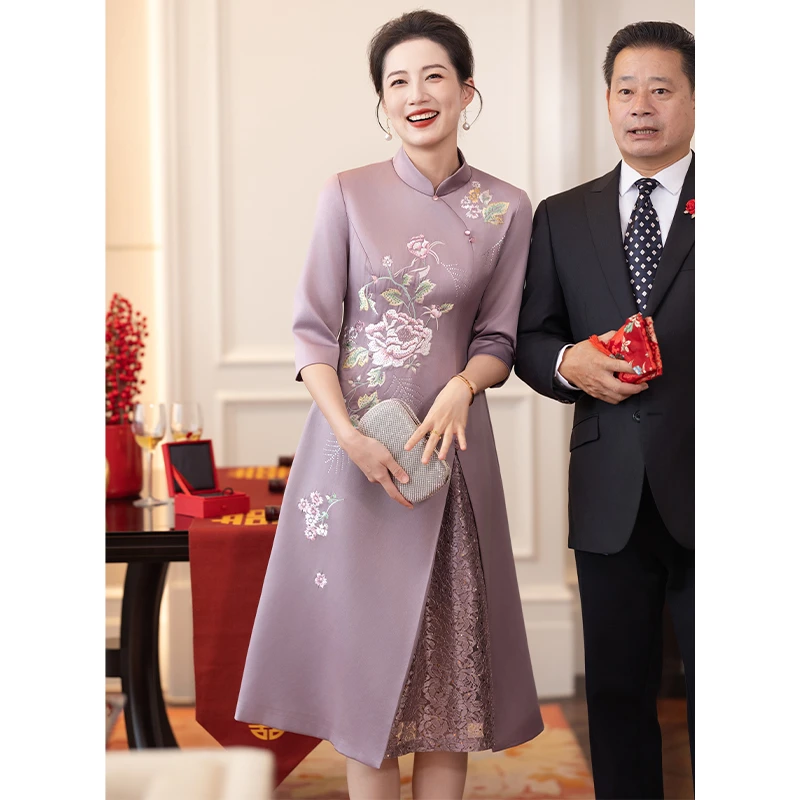高贵婚庆喜婆婆喜妈妈婚宴装2025新款秋装婚礼服装丈母娘旗袍礼服