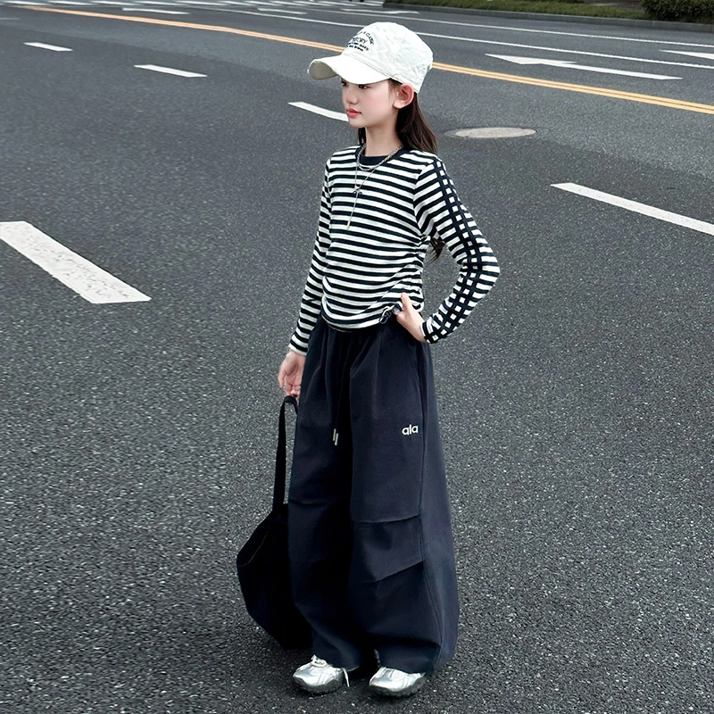 女童工装裤套装秋装2025新款女大童时髦长袖卫衣儿童春秋季阔腿裤