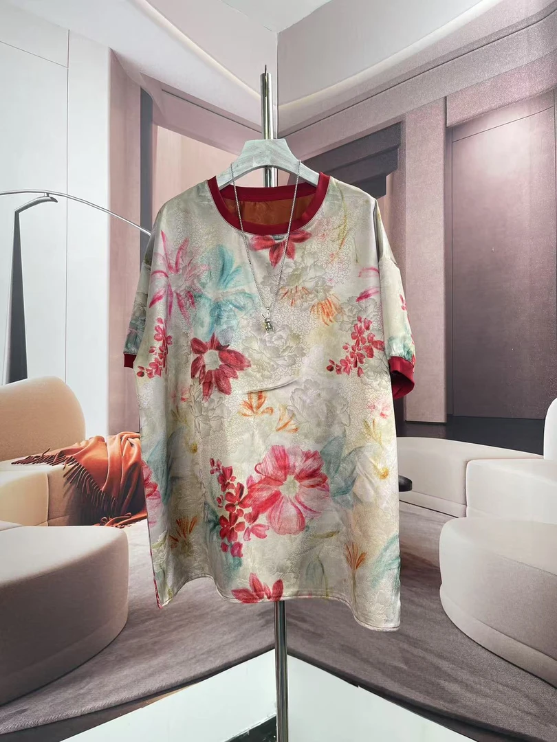 复古显白水杨花12025新款洋气宽松妈妈装时尚休闲新中式夏季国风