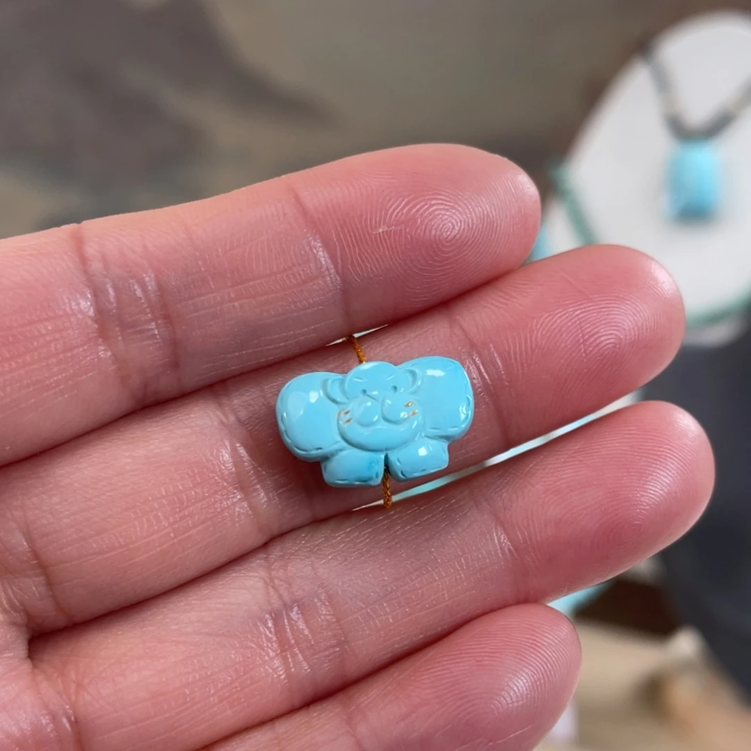 绿松石未镶嵌套链10*16蝴蝶结熊