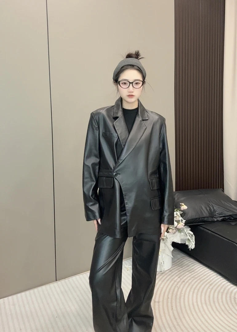 CL-设计师款西服真皮外套女