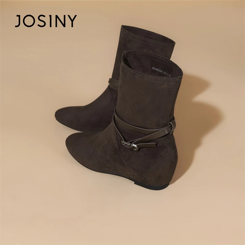 卓诗尼休闲复古短靴女2025冬新低跟厚底软底尖头时装靴562A60294