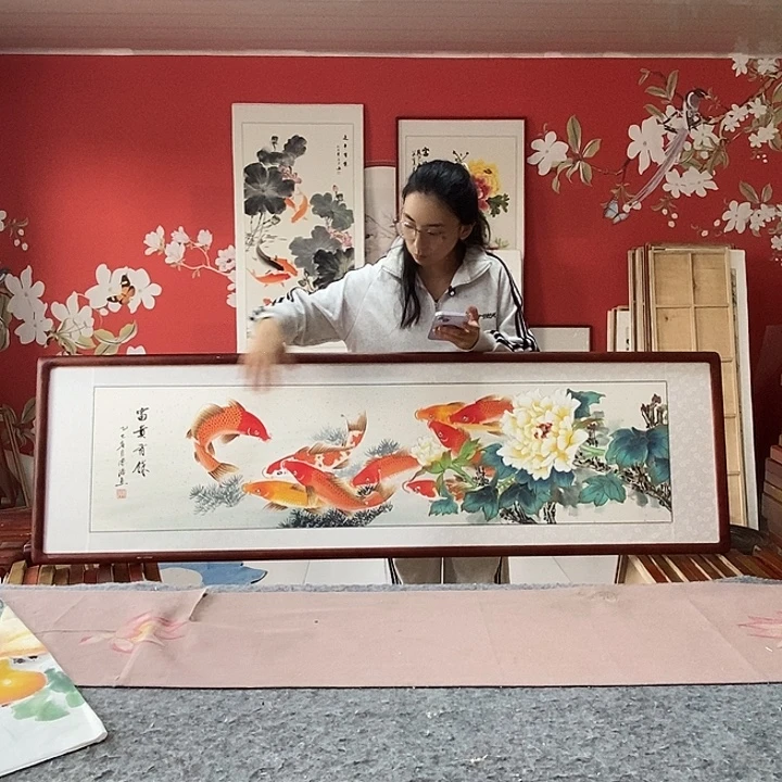 国画手写手绘带框包邮国画作品47✖️162