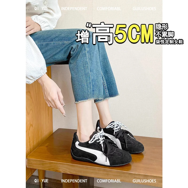 女鞋今年2025新款高级感内增高德训赛车鞋复古美式阿甘休闲运动鞋