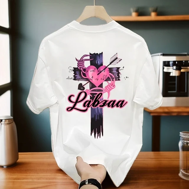 仓石一树潮流十字架爱心短袖T恤男士夏季美式嘻哈宽松简约情侣装