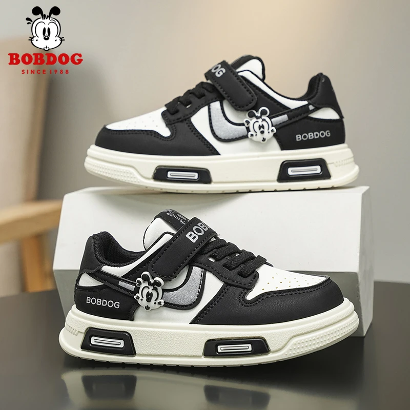 巴布豆男童鞋皮面儿童板鞋秋季魔术贴男孩休闲透气运动鞋子6-12岁