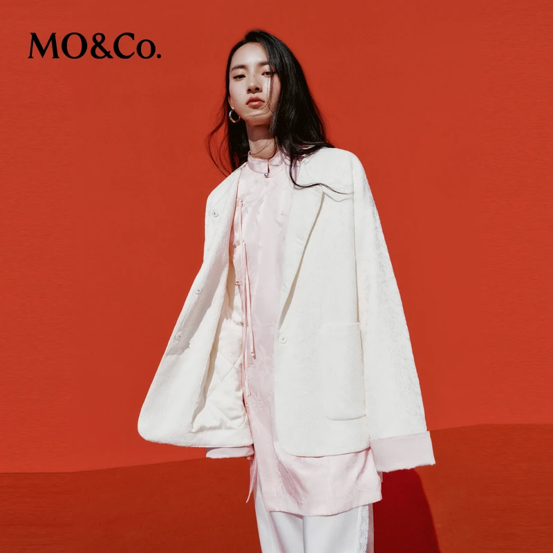 【诗语专属】MOCO春提花撞色挽袖H型外套MBD1COTT14