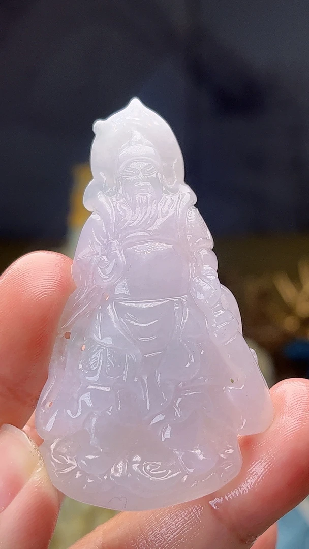 【新春好物】天然缅甸翡翠冰胶关公吊坠毛货买断需抛光尺寸62-34-9