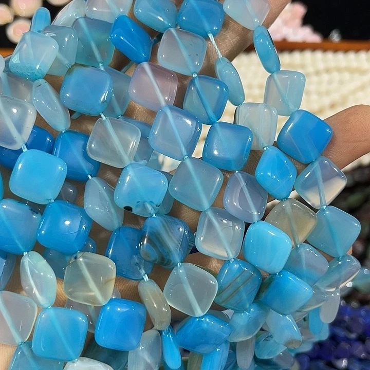 玛瑙/玉髓合金珠宝半成品一条蓝玛瑙对角四边形