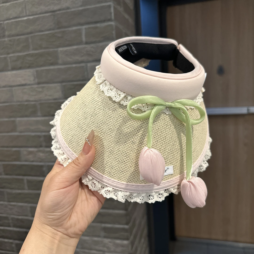 儿童亲子郁金香草编空顶防晒帽夏季2025新款大帽檐防紫外线遮阳帽