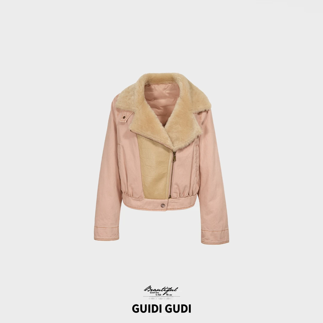 GUIDI GUDI【雨爱的季节】贵气时尚休闲皮草外套/黄加蓝