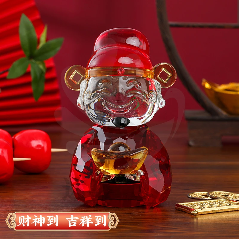 新年财神爷摆件创意桌面水晶球电视柜家用聚宝盆招财装饰品送礼品