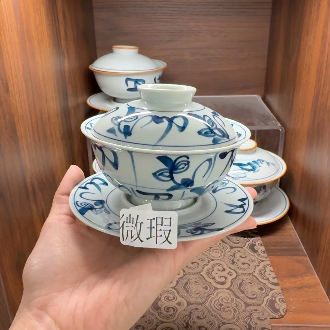 釉下手绘茶具微瑕