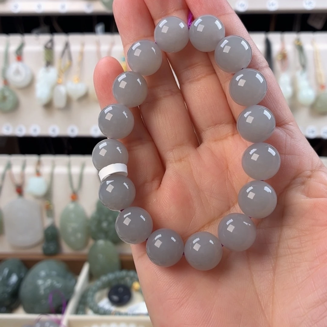 颈饰未镶嵌和田玉烟紫手串卡12