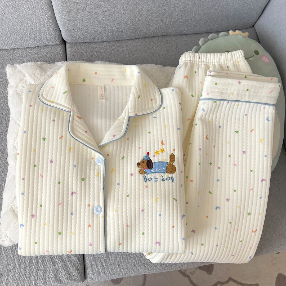 【秋冬加厚空气棉】日系卡通可爱加厚睡衣女款秋冬季长袖夹层家居服