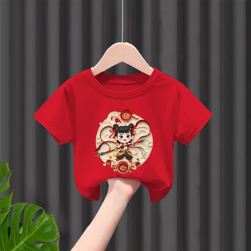 纯棉哪吒印花短袖中小儿童男女童夏季韩版t恤宝宝孩子打底ins上衣