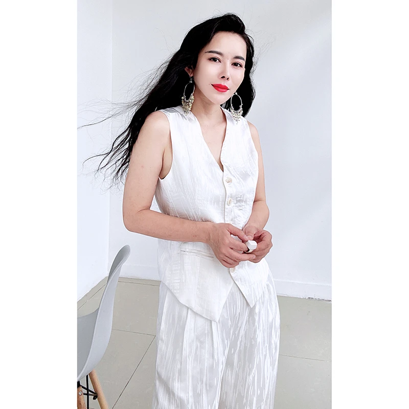 夏季极简老钱风女士马甲阔腿裤套装时尚气质250097