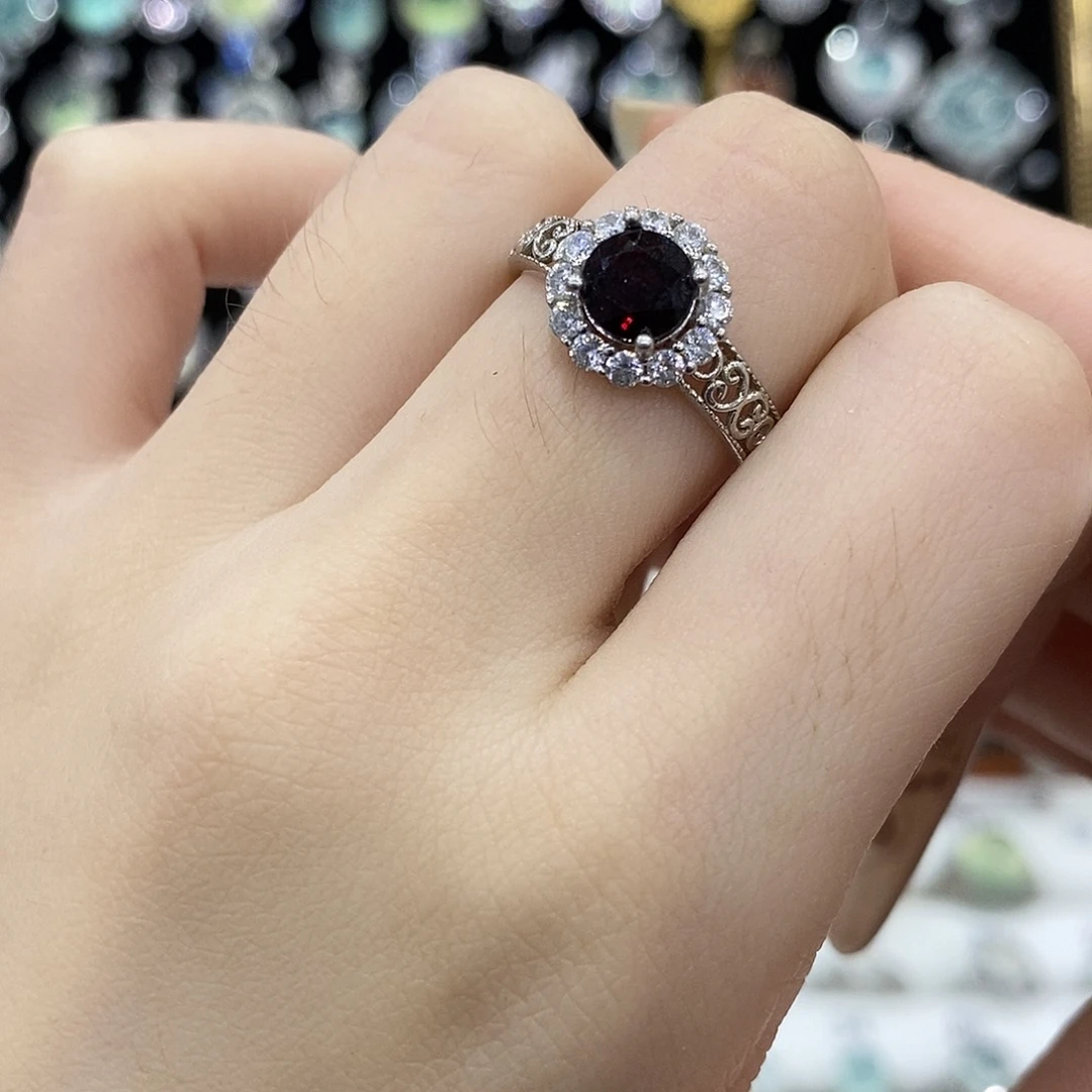 石榴石银S925镶嵌戒指