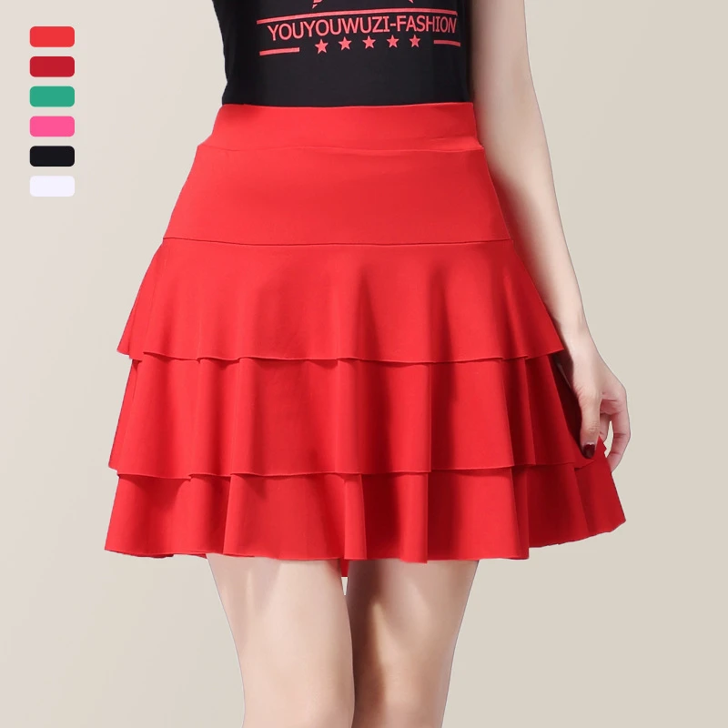 广场舞半身裙水兵舞跳舞裙时尚运动防走光短裙健身瑜伽三层百褶裙