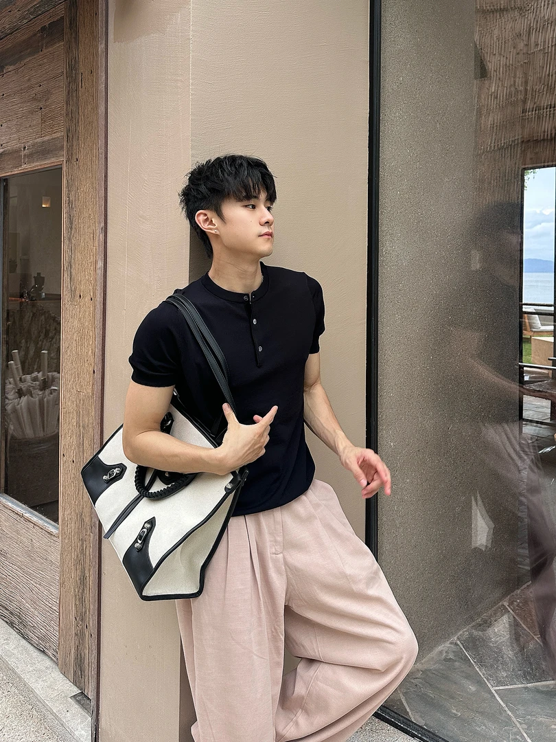 【夏夜晚风】Bloom Studio夏季亨利领短袖T恤男宽松百搭打底衫